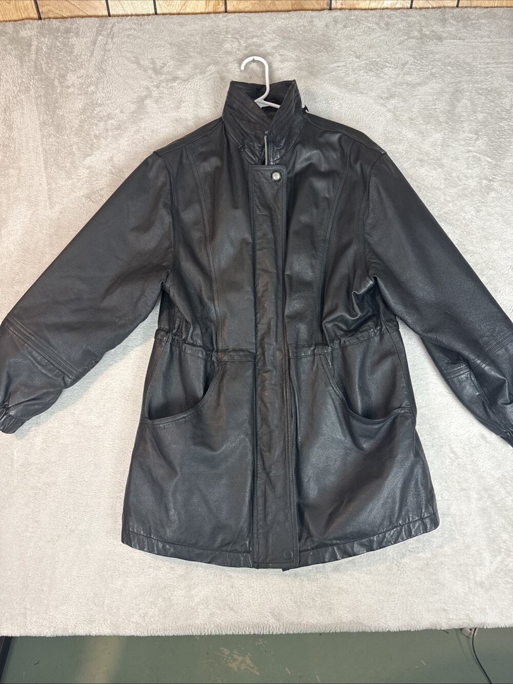 GIII Vintage Leather Long Bomber Gathered Parka Heavy Pockets M Classic 90s VGC